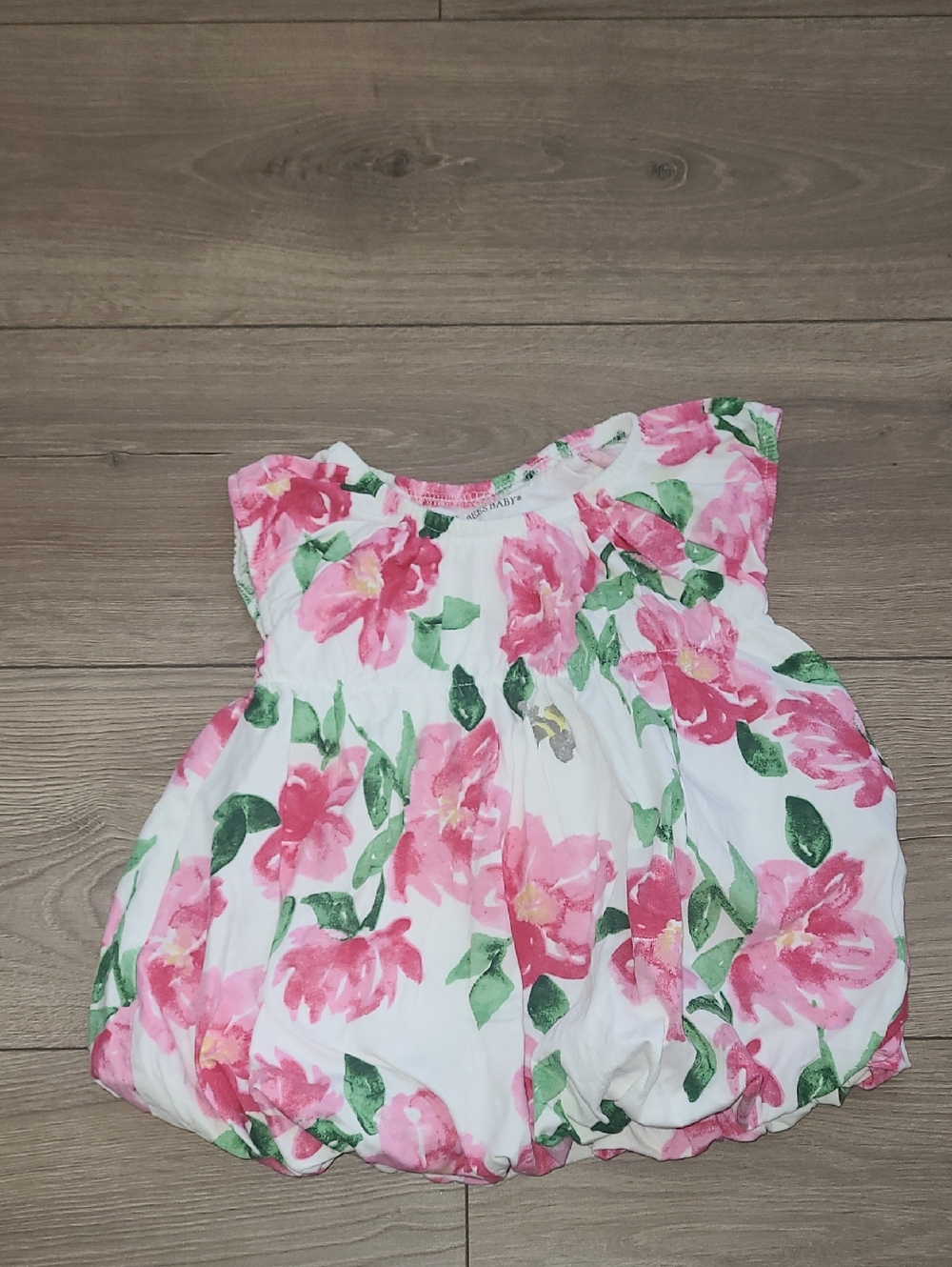 Burts Bees Baby White Baby Dress with Pink Floral Print, Size 12m